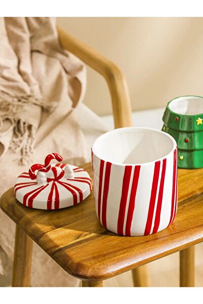 LC Waikiki Lcw Home Red Candy Cane Ceramic Jar
