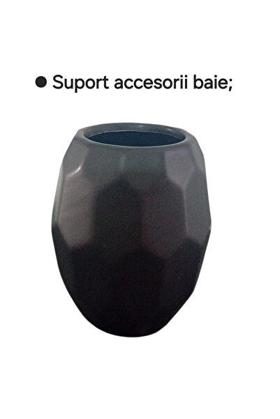 OEM Set baie din ceramica, negru, 4 piese, model fagure