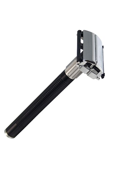 Feather Aparat de ras clasic, mâner negru, 2 lame din oțel inoxidabil