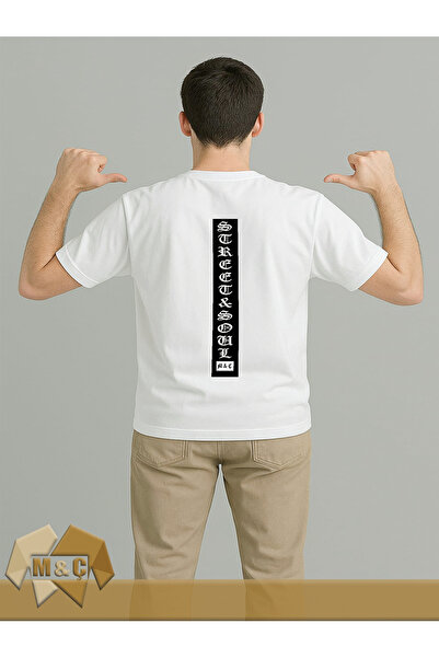 MÇ FAMİLY STORe Erkrk Oversize Special Design Bicycle Collar Cotton Short Sleeve Printed T-Shirt