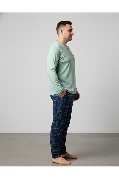 embody Men's Long Cotton Pyjama Set with Pockets, Green