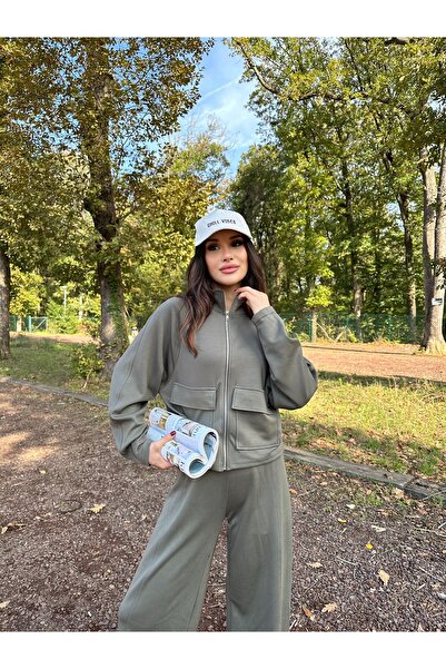 manana fashion Modal Fabric Zippered Pocket Cardigan Pants Tracksuit Set