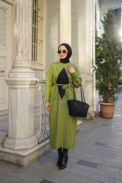 NEW DAĞ Glitter Plaid Patterned Knitwear Dress