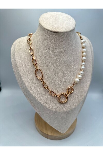 MyladyAccessoriess Pearl and Chain Detail Necklace (Steel)