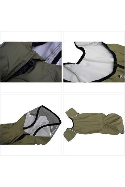 OEM Haină impermeabilă Lovelonglong pentru câini, L, nailon, căptușeală din fleece, benzi reflectorizante, verde kaki