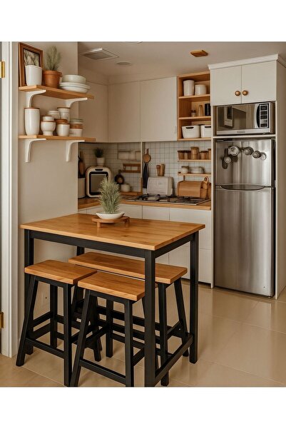 MODERN LİFEE DOĞAL AHŞAP SET 2 TABURE + 1 BANK + 60 X 120 BAR MASASI KAHVE KÖŞESİ (HER RENKTE GÖNDERİM SAĞLANIR)