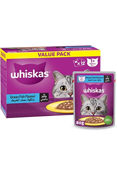 Whiskas Wet Cat Food - Ocean Fish in Jelly, 12 x 80g (Adults 1+), Complete & Balanced