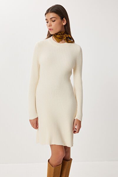 Lovelyİstanbul Fitilli Triko Kısa Çan Elbise LCI0055 KREM