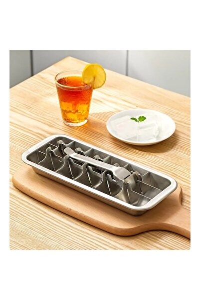 Baffect Tavă pentru cuburi de gheață din oțel inoxidabil cu mănuși de protecț...
