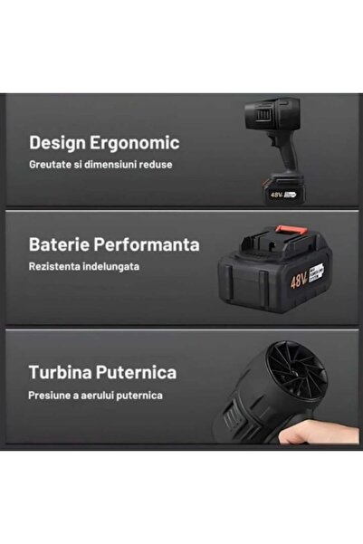 VİOLENT Professional Air Blower, 35000 RPM, Portable, Black, 7x15x27cm, Set with Battery and Charger