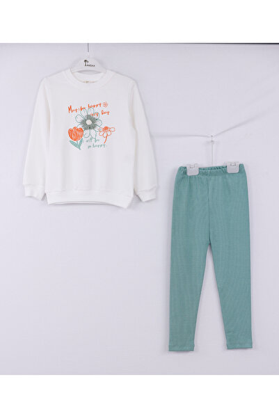 ROBA Детски комплект от памучна блуза с флорални мотиви, горна и долна част R...