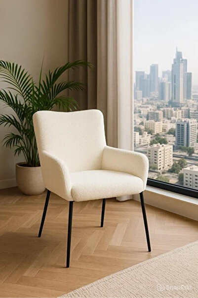 NZONE STORE Beige fabric armchair with high backrest - padded recliner with black metal legs for home