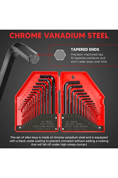 YIYITOOLS HN-1-001 30-Piece Hex Key (Allen) Set 1.27-10mm Black/Silver