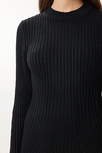 Lovelyİstanbul Fitilli Triko Kısa Çan Elbise LCI0055 SİYAH