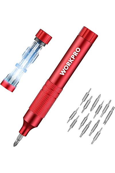 Workpro 24-in-1 Precision Pen Screwdriver Set with S2 Steel Bits, Red