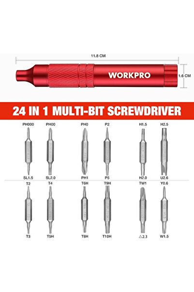 Workpro 24-in-1 Precision Pen Screwdriver Set with S2 Steel Bits, Red