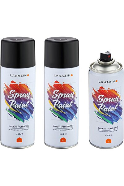 Lawazim 3-piece Spray Paint Set, Matte Black, 400ml Multi-Surface, Fast-Drying