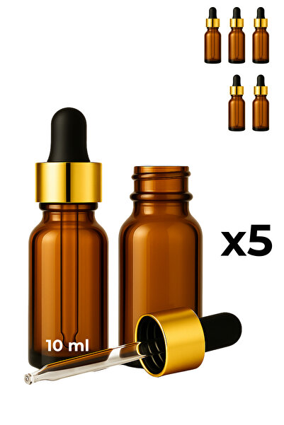 Seray Cam 5 قوارير سيروم زجاجية كهرمانية اللون سعة 10 مل + غطاء معدني ذهبي مع...