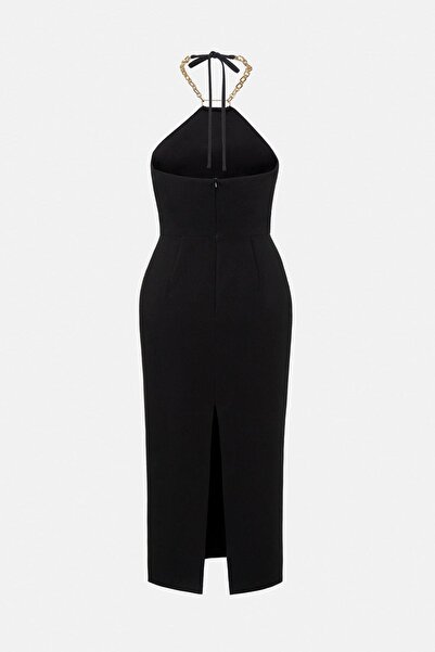 World Fashion Trends Wft7010E Zipper Long Dress with Neckline Accessories