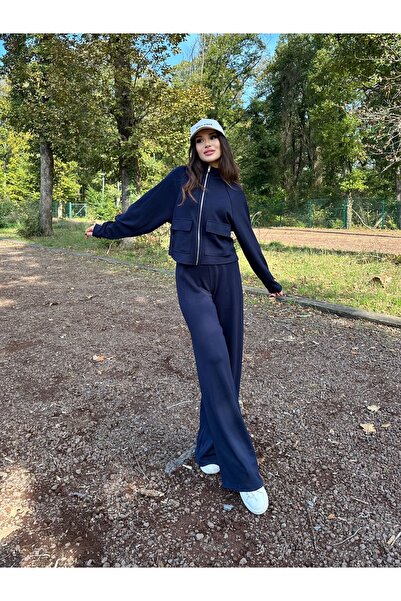 manana fashion Modal Fabric Zippered Pocket Cardigan Pants Tracksuit Set