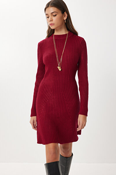 Lovelyİstanbul Fitilli Triko Kısa Çan Elbise LCI0055 BORDO