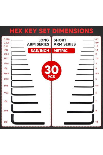 YIYITOOLS HN-1-001 30-Piece Hex Key (Allen) Set 1.27-10mm Black/Silver