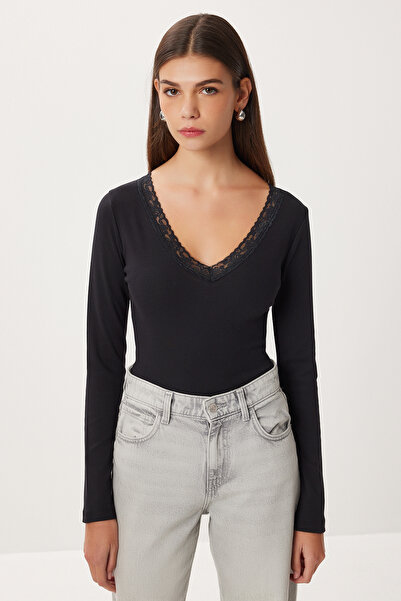 Lovelyİstanbul Lace Detailed Knitted Blouse Lub0312 Black