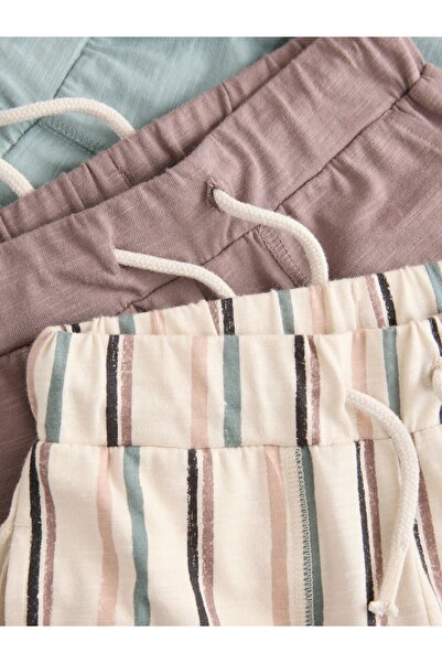 Next Baby Cotton Mineral Blue/Striped/Brown Lightweight Jersey Shorts 3-Piece Set