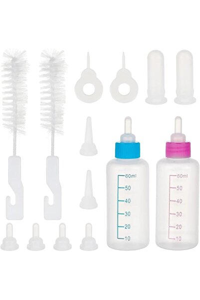 EXCEFORE مجموعة زجاجات تغذية الحيوانات الأليفة من 14 قطعة مع حلمات سيليكون بد...