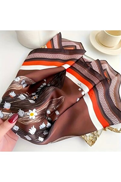 Accessories Hei Brown Red Patterned Stylish Silk-Look Women's Accessory Scarf Foulard