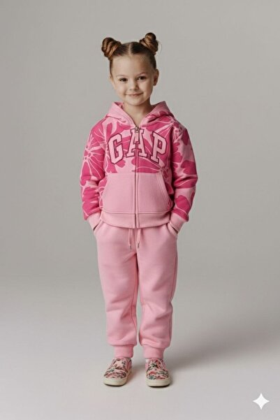 NOBLEKIDS طقم بناتي مطرز – سويت شيرت وبنطلون رياضي بغطاء رأس بسحاب