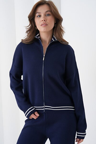 Noi Belis Mock Neck Zipper Detailed Cardigan Pants Knitwear Bottom-Top Set Aw25Au0028