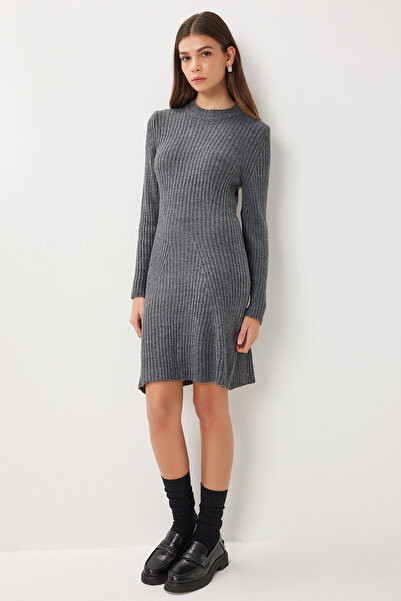 Lovelyİstanbul Fitilli Triko Kısa Çan Elbise LCI0055 ANTRASİT