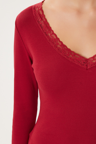 Lovelyİstanbul Lace Detailed Knitted Blouse Lub0312 Bordo