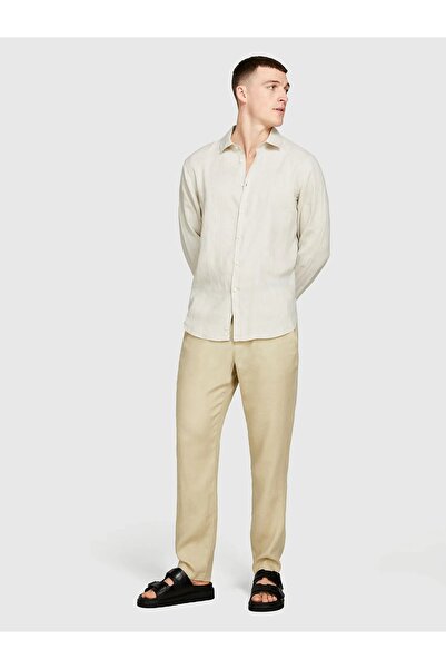 Sisley 100% Linen Regular Fit Shirt Men's Beige Shirt - 325P5Bkusq029