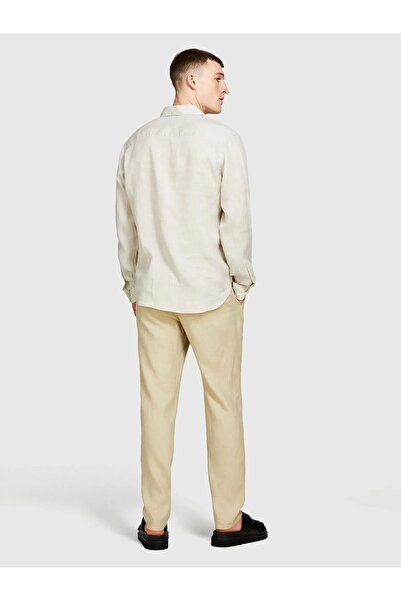 Sisley 100% Linen Regular Fit Shirt Men's Beige Shirt - 325P5Bkusq029