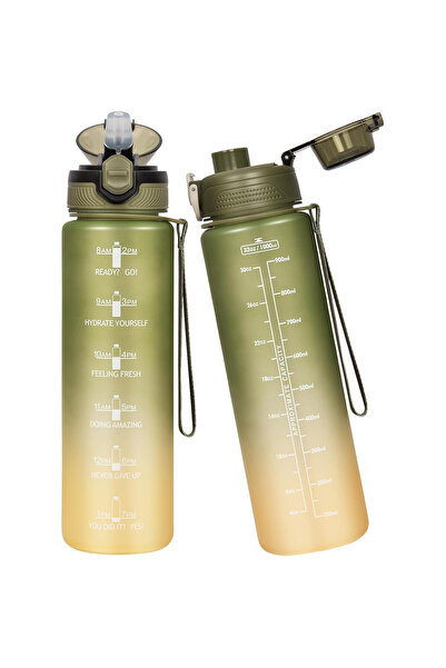 OEM Seekua water bottle, 1L, Tritan, with straw, 2 caps, carrying strap, olive green