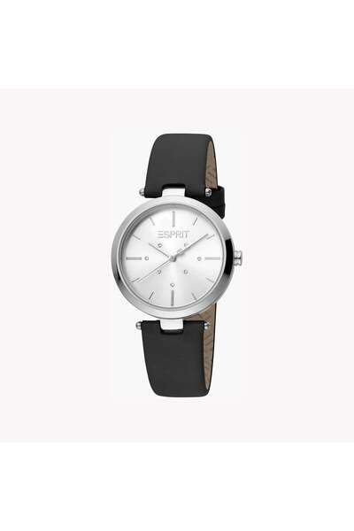 Esprit Women's Black Leather Watch, Silver Dial | Es1l063m0055
