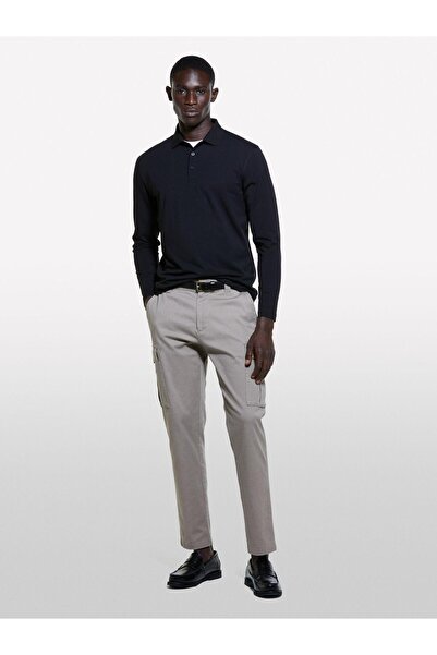 Sisley Cotton and Modal Blend Ribbed Collar Long Sleeve Shirt Men's Black Shirt - 324A32Whs300R