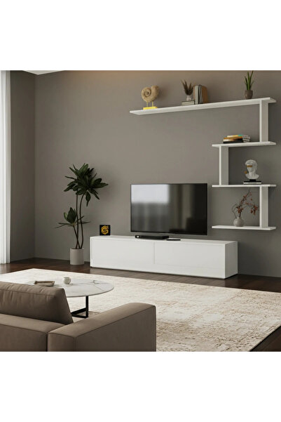Stylish Home Small white TV stand - 160 cm - ahenk
