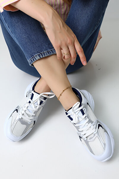 Encool White Mesh Women's Sports Shoes – Stylish and Comfortable Sneaker Model with Navy Blue Detail