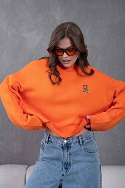 Noi Belis Oversized Teddy Bear Detailed Mock Neck Knitwear Sweater Aw25Kz0073