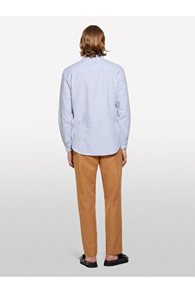Sisley Cămașă cu dungi din amestec de in, cu croială normală, cămașă pentru bărbați, mix albastru - 325P51FCSQ03G
