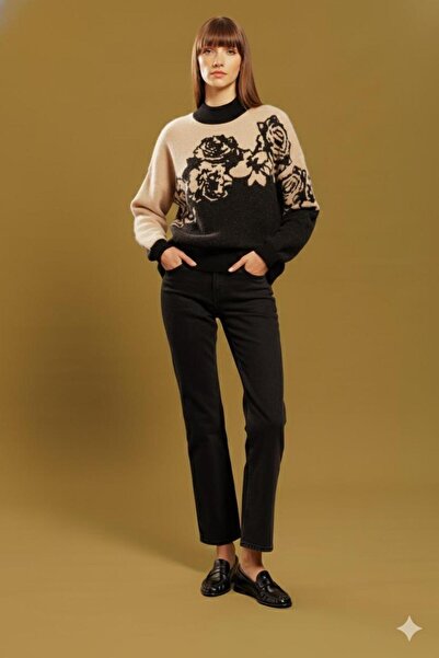 Lal Triko Rose Patterned Knitwear Sweater 12109