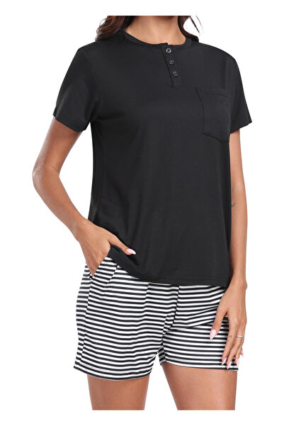 OEM MoFiz women's pajama set, size M, polyester, T-shirt and shorts, black