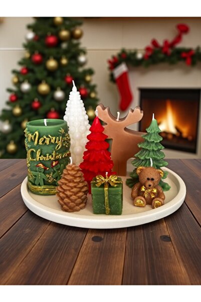 magnocandles Yılbaşı 9’lu Mum Seti Geyik, çam ağacı,ayıcık,hediyekuyusu,sütun mum,kozalak ,tabak