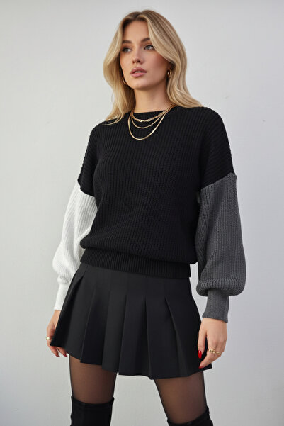 KOZİA OUTDOORS Ženski dvobojni pleteni džemper O Oversize kroj model sa balon...