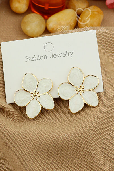 Keyifli Hayaller Orijinal Çelik Çivi Küpe - Gold Çiçek Çelik Küpe Kararmaz Solmaz Günlük Kullanım 2,5cm