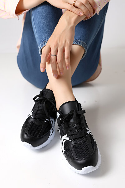 Encool Black Mesh Women's Sports Shoes – Stylish and Comfortable Sneaker Model with White Detailing