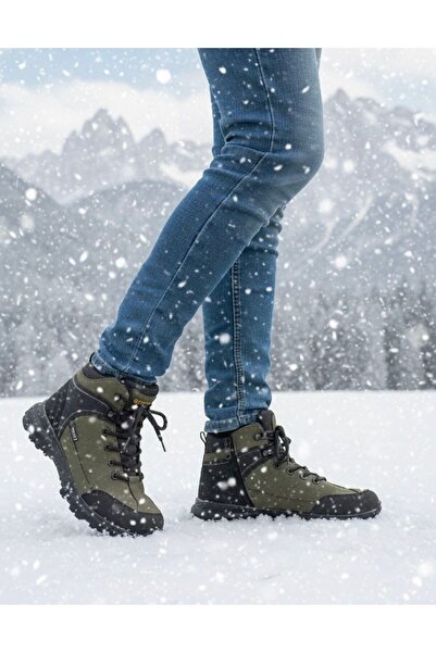 Budaks Men's Boots with Fleece Inside, Anti-Slip Thermo Sole, Winter Lace-Up Zippered Outdoor Trekking Boots